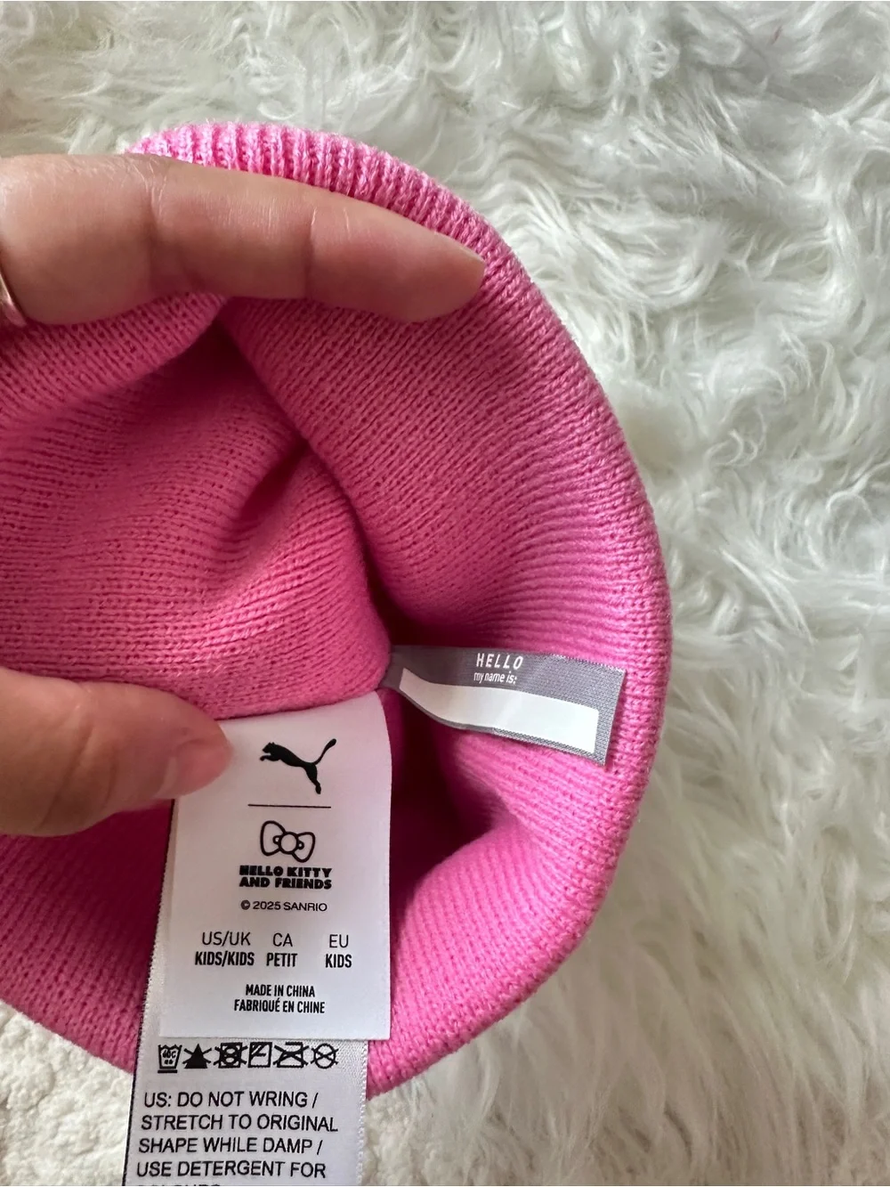 Puma Kids Pink Pom Beanie with Hello Kitty Patch